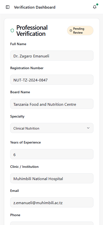 Certified professional onboarding in Lishe Manager