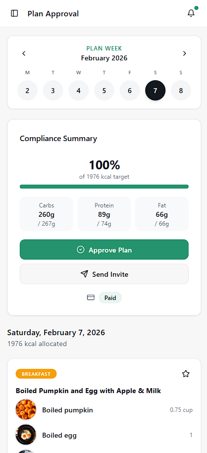 Plan approval and client handoff in Lishe Manager
